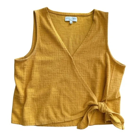 Madewell Texture & Thread Sleeveless Wrap Tie Top Mustard Yellow Linen Blend L - Picture 7 of 9